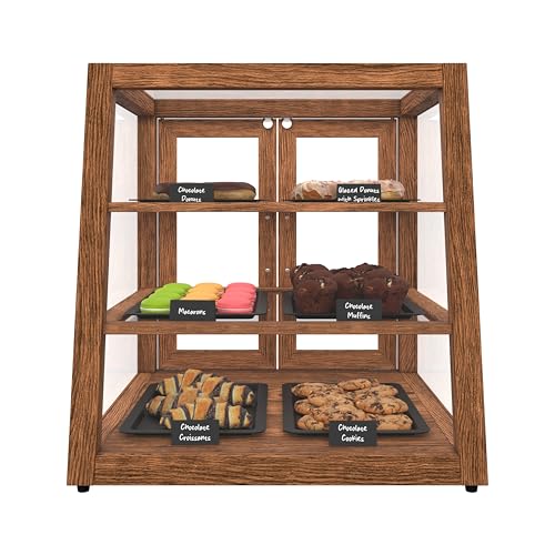Image of KoolMore 21 in. Dark Wood Slanted Countertop Dry Bakery Display Case, Bread, Pastry and Dessert Display with Tempered Glass