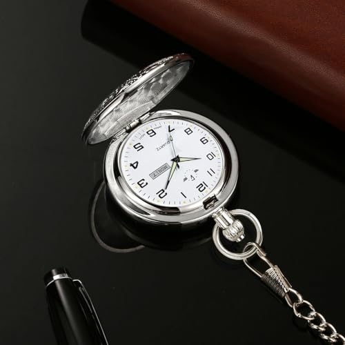 BOSHIYA Relógio de bolso vintage de quartzo com corrente em escala de algarismos arábicos, mostrador