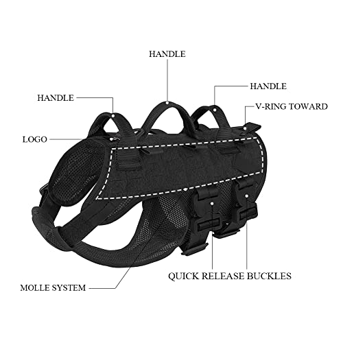 PETAC GEAR Tactical Dog Harness No Pull for Large Working Dogs Military Dogs Vest Police Service Training Dogs Molle Harnesses with Handle … … (BK, L)