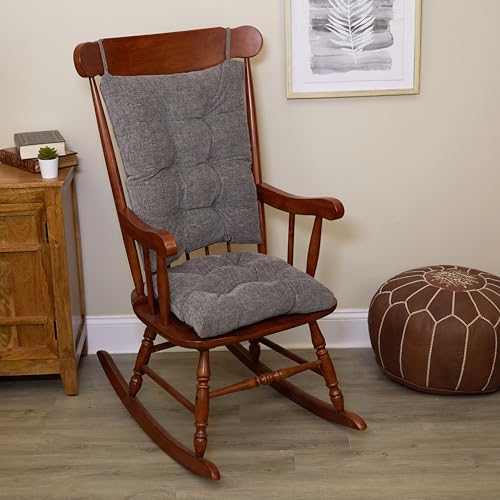 Klear Vu The Gripper Non-Slip Rocking Chair Cushion Set with Thick Padding, Includes Seat Pad & Back Pillow with Ties for Indoor Living Room Rocker, 17x17 Inches, Plush Gray