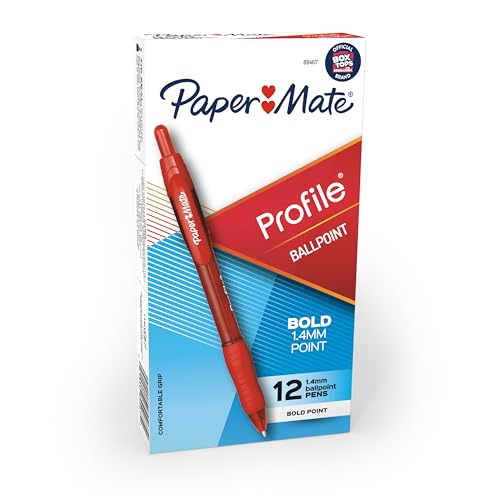 Image of Paper Mate Profile Ballpoint Pens, Retractable, Bold Point (1.4mm), Red Ink, 12 Count - Teacher Supplies, Office, Writing