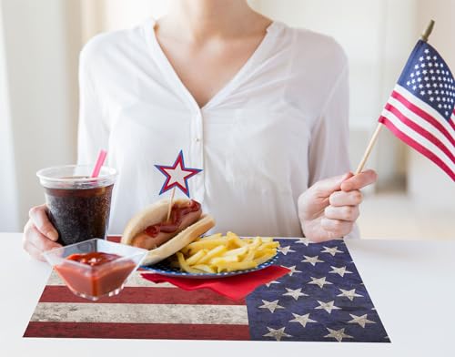 Whaline W12284 50Pcs Patriotic Paper Placemats Retro Vintage Independence Day Disposable Place Mats 4Th Of July Memorial Day Rectangle American Flag Paper Table Mats thumb #3