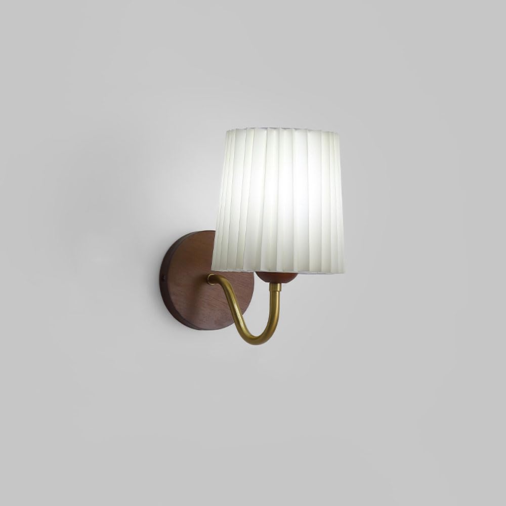 Mid Century Modern Bedside Wall Light Children Room Wall Mounted Lamp Pleated Shade Cream Style Milk White Wall Sconce for Corridor Indoor Vintage Retro Wall Lights Fixtures Art Decor