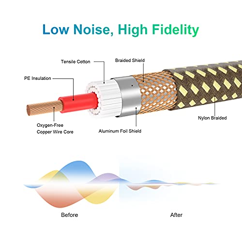 Guitar Cable 10Ft, Nuosiya Instrument Cable Amp Cord, 1/4 Inch Ts Guitar Cable Straight To Right Angle, Guitar Cord Gold Plated, Braided Brown Electric Guitar Audio Cable For Amplifier, Bass, Keyboard #TOP1