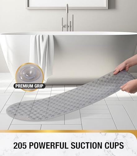 HITSLAM Oval Badewannenmatte rutschfest 88 x 40 cm, Lange Schimmelresistent Badematte, Badezimmer Duschmatte rutschfest BPA frei, Maschinenwaschbar Antirutschmatte Badewanne, Grau