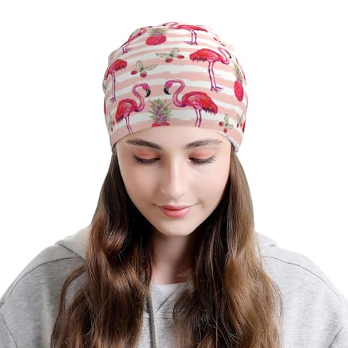 Flamingo Beanie Chemo Hats for Women Men Flamingos Slouchy Cancer Headwear Stretchy Skull Cap Soft Knitted Hat Nightcap Chemo Gifts — view 3