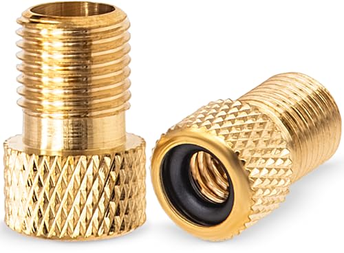 MEAJOO 2PCS Brass Presta Valve Adapter, Convert Presta to Schrader Adaptor, Inflate Tire Using Standard Pump or Air Compressor for Bikes, Motocycle and Cars(Reticulated Grain Style)