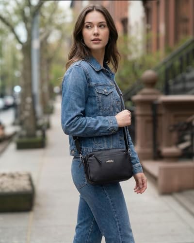 Image of Alldaily Small Triple Zip Crossbody Purse for Women, Vegan Leather Phone Bag with Wide Shoulder Strap