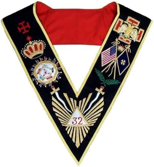 Masonic Regalia Scottish Rite AASR 32nd Degree Handmade Golden Bullion Wire embroidery Collar