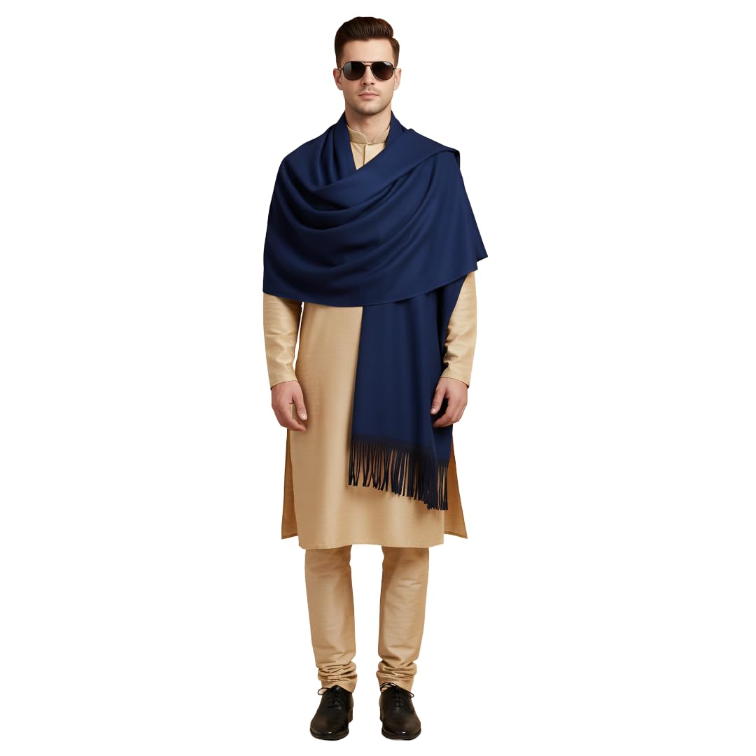 muffly Men Premium Wool Blend Solid Men Stole with Fringe Detailings-picture-11