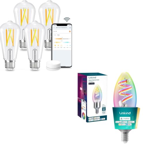 Linkind E12 Led Bulb, Matter Smart Light Bulbs for Chandelier+E26 Smart Edison Bulbs, 2700K-6500K