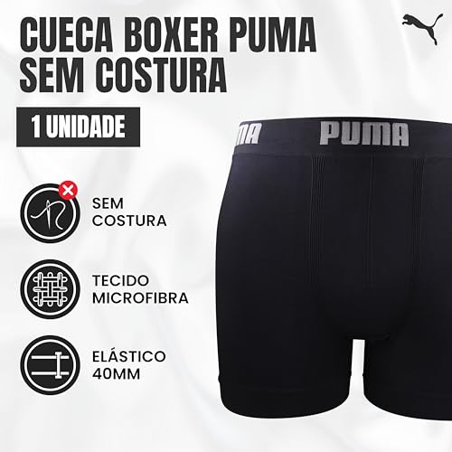 PUMA Cueca Boxer Performance Cós 40MM Microfibra Sem Costura Masculino Adulto, Preta, G