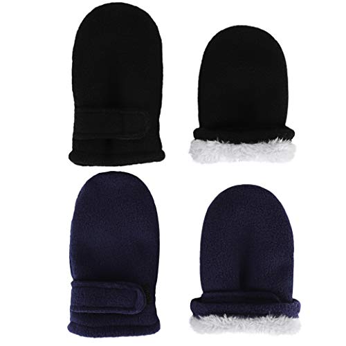 Toddler Mittens Baby Boy Girls Winter Warm Mittens Kids Easy-On Sherpa Fleece Lined Mittens Snow Infant Gloves 2 Pairs