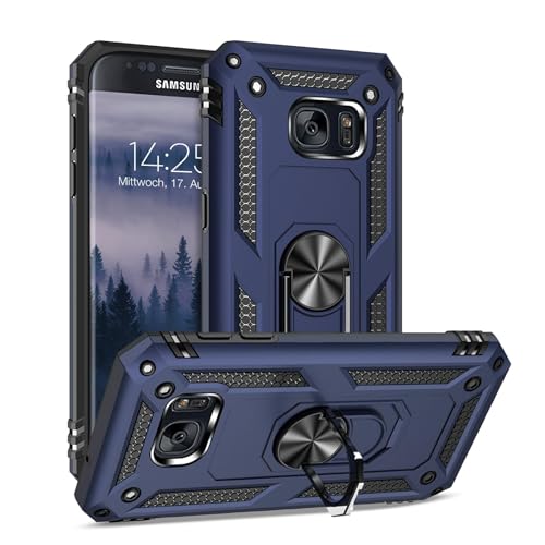 LBH Outdoor Hülle für Samsung Galaxy S7 Armor Militär Stoßfest Handyhülle 360 Grad Metal Ring Halter Ständer Schutzhülle für Handyhalterung Auto Magnet Blau
