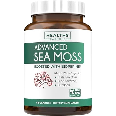 Irish Sea Moss Capsules (Non-GMO) Organic Irish Seamoss, Bladderwrack & Burdock, with BioPerine Black Pepper Extract for Extra Absorption - Raw Vegan Supplement - 60 Capsules (No Pills or Gel) Cover