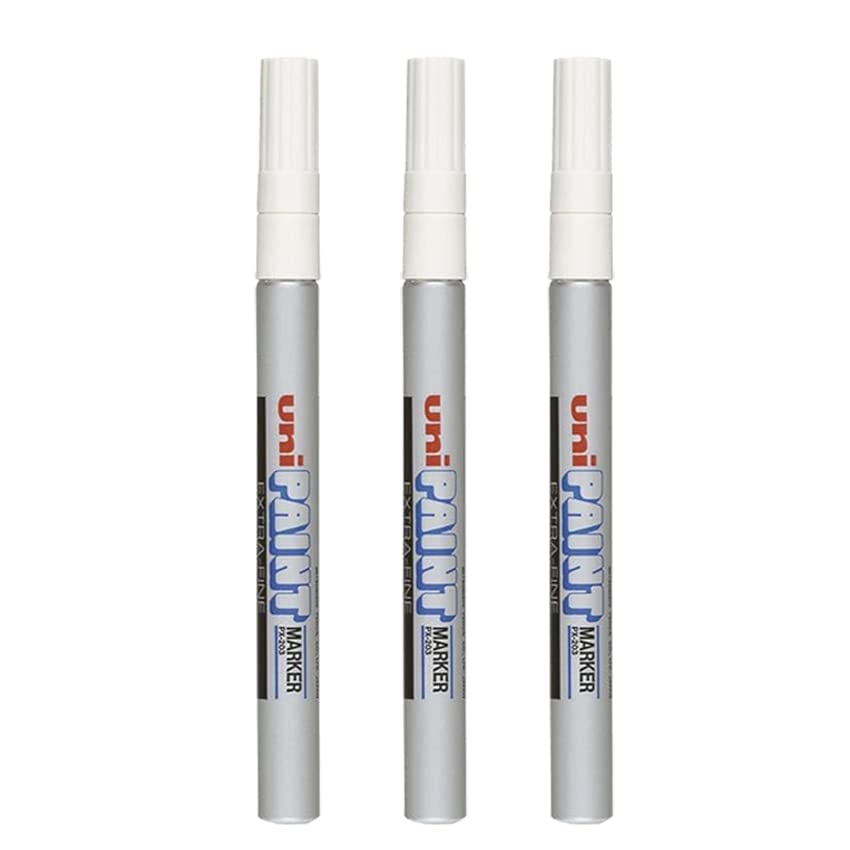 PX-203 UNI-Ball Paint Marker Bullet TIP FINE Point (0.8mm) Oil Based - Silver/White/Gold (Pack of 3 Silver)