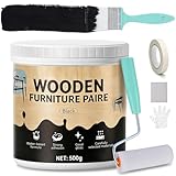 AllisWay Vernice Nera per Legno, 500g Vernice per Legno, Vernice per Mobili, Adatto per Tavoli, Porte e Armadi, Vernice Opaca a Base D'acqua, Asciugatura Rapida e Resistente ai Graffi, Interno/Esterno