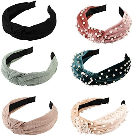 Womens Headbands, LOVNFC 6Pcs Knotted Head Bands No Slip Fashion for women Girls Wide Top Knot Turban Hair Bands Velvet Hair Hoops Hairband