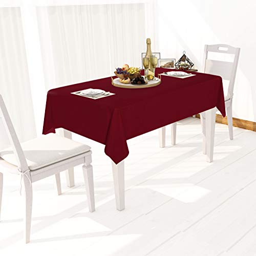 Image of sancua 100% Waterproof Rectangle PVC Tablecloth - 60 x 84 Inch - Oil Proof Spill Proof Vinyl Table Cloth, Wipe Clean Table Cover for Dining Tables, Buffet Parties and Camping, Burgundy