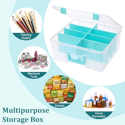 BTSKY Clear Plastic Dividing Storage Box with 8 Deep Compartments Adjustable Storage Bin with Lid Portable Craft Storage Container Multipurpose Sewing Box Art Supply Organizer, 15.1x13.9x6.1 Inches by BTSKY - Image 7