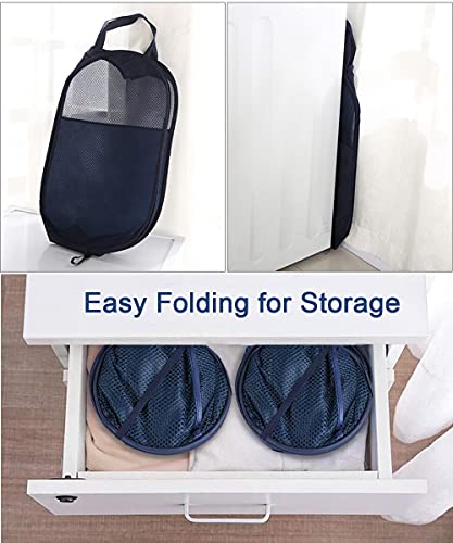 Image of Larpur Popup Mesh Laundry Basket, Collapsible Clothes Washing Laundry Hamper with Reinforced Carry Handles, Portable Foldable Dirty Clothes Hamper for Home Dorm Cruise Travel (Blue)