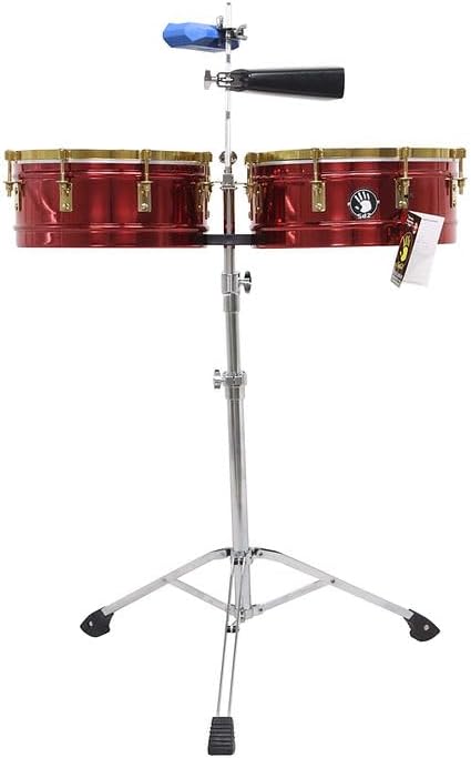 5d2 14" & 15" Red Chrome Timbales Set – with Adjustable Stand, Cowbell & Clave – Latin Percussion Timbal Drums