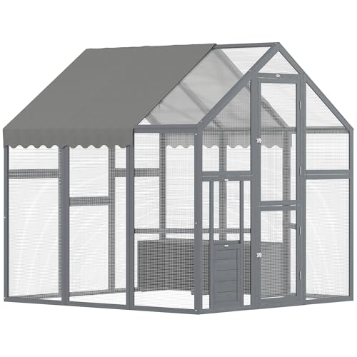 PawHut Large Chicken Run, Wooden Chicken Coop with Waterproof & Anti-UV Cover, Split Door, 2 Nesting Boxes, 2 Roosting Bars, Walk-in Poultry Pen for 6-8 Hens, for Backyard, Farm, 5.5' x 6...