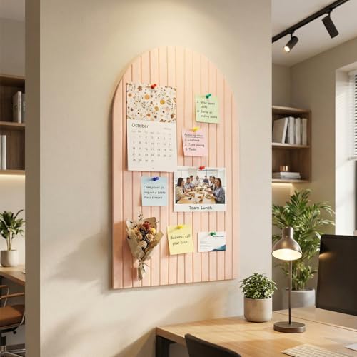 Image of Climberty Arched Felt Bulletin Board 35x24 Inch Wall Pin Board for Photos Notes Schedules Mood Board Home Office Bedroom Decor, Ribbed Felt Notice Board (Light Pink)