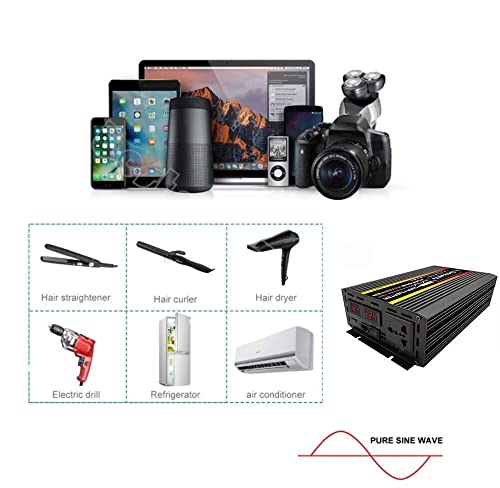 ZWEBY 10000W Power Inverter DC 12V 24V 48V to AC 110V Converter Pure Sine Wave with LED Display (12V-110V)