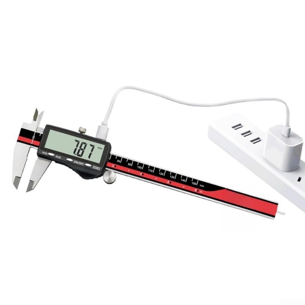 Calibre digital de alta precisión, instrumento de medición de acero inoxidable con pantalla LCD grande, carga USB multimodo para construcción y uso industrial, diseño (200 mm)