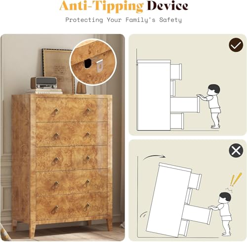 Image of AMERLIFE 3-Piece Mid-Century Bedroom Set, 2 Nightstands & 5-Drawer Dressers
