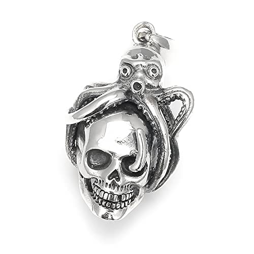 JadeAngel Collar de pulpo, collar gótico con colgante de pulpo y calavera para hombre, regalo vintage, collar de plata de ley 925, Plata esterlina, No es una piedra preciosa