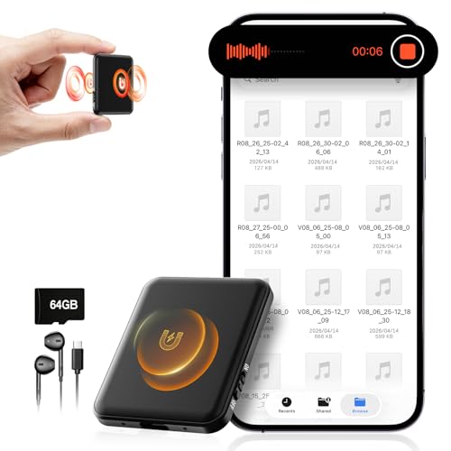 Image of Voice Activated Recorder 64GB - Double-Sided Magnetic Voice Recorder with AI Noise Reduction, Holds 6000 Hours of Audio, Recording Device for Lectures, Meetings and Interviews