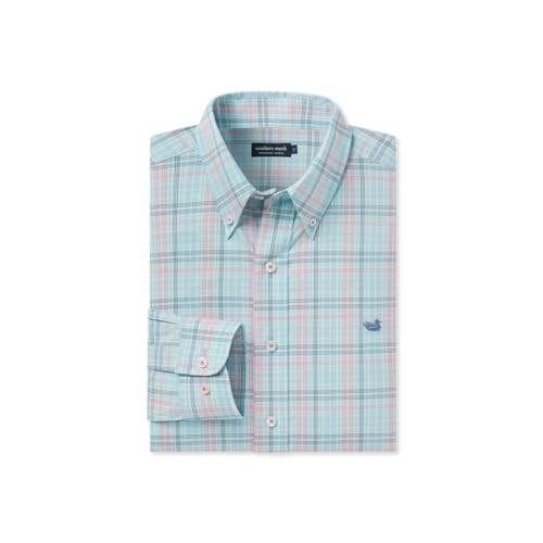 Southern Marsh Men's Aiken Windowpane Wrinkle Free Dress Shirts, Long Sleeve Shirt, Navy & Mint, XX-Large
