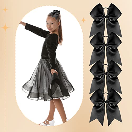 Tigeen 100 Pcs 7" Large Cheer Hair Bow Bulk Jumbo Cheerleading Girls Hair Ties Bows Ponytail Holder For Teen Women Youth Toddler College Football Competition Sports Cheerleader (Black) #TOP5