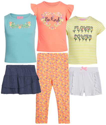 Freestyle Revolution Girls' Legging Set - 6-Piece Shirt, Skirt, Shorts, and Leggings (Size: 2T-12), Size 4 Toddler, Flowers