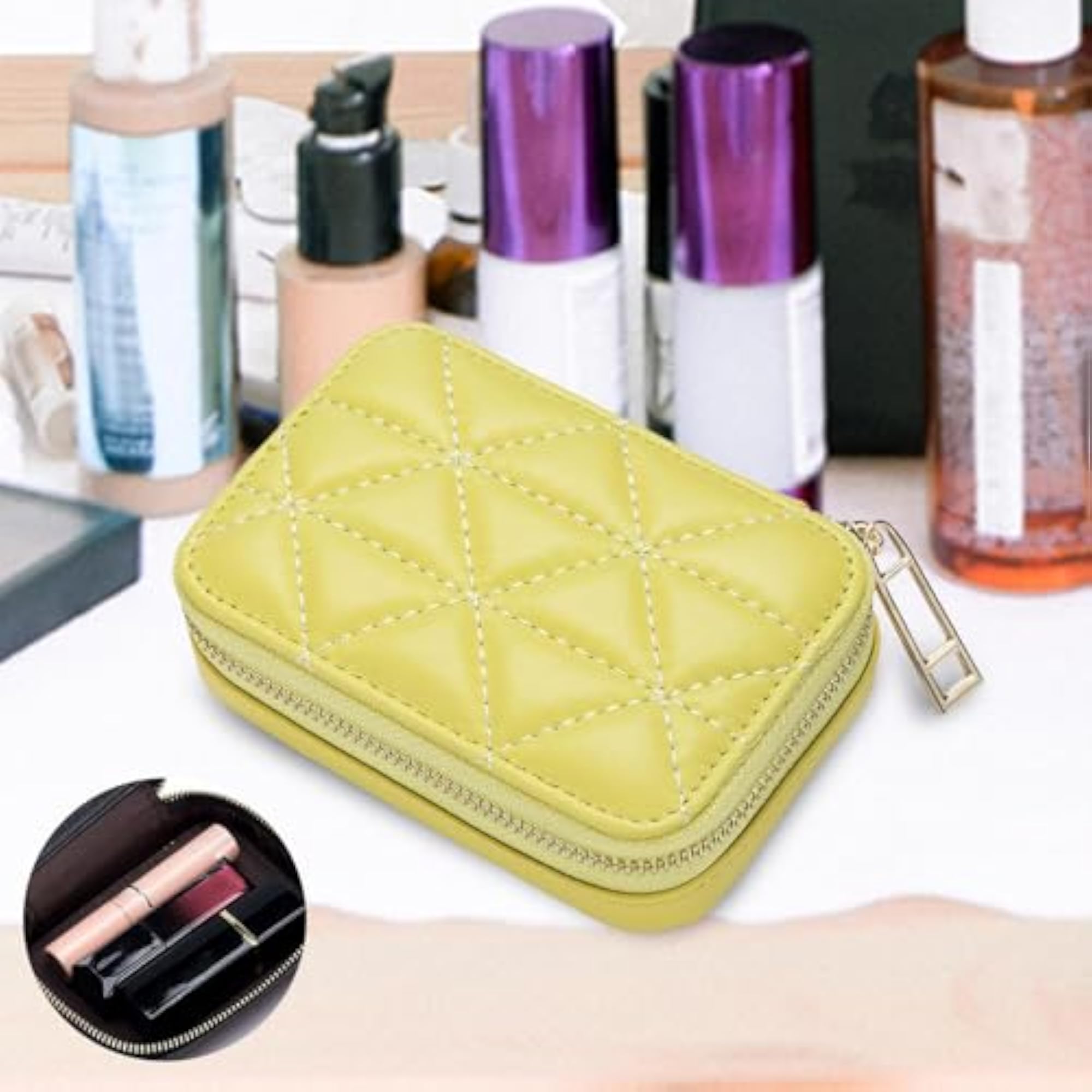 Portable Lipstick Case with Mirror for Holiday Gift, Yellow
