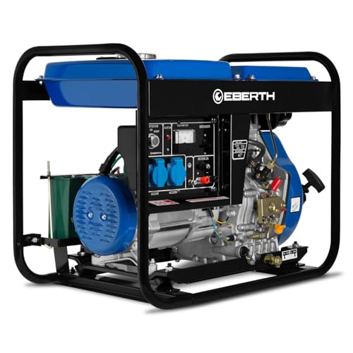 EBERTH 5000 Watt Notstromaggregat Diesel, Stromerzeuger Stromaggregat mit 10 PS Dieselmotor, 4-Takt, E-Starter, 2X 230V, 1x 12V, Automatischer Voltregler AVR, Ölmangelsicherung
