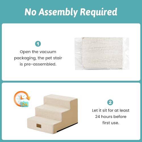 Image of COZY KISS Dog Stairs for Small Dogs 11.7 inch H, 3-Step Gentle Incline Pet Step for Couch Chiars, Right-Angle Dog Ramp for Puppy Doggie Senior Cats, 15.7x17.7x11.7 Inch, Beige