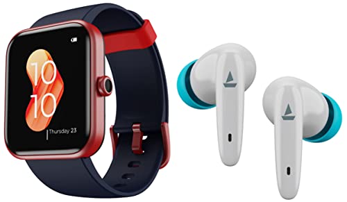 Image of boAt Xtend Smart Watch with Alexa Built-in, 1.69 inch HD Display, Multiple Watch Faces, Stress Monitor & Airdopes 181 True Wireless in Ear Earbuds with Mic ENx Tech, Beast Mode for Gaming, ASAP Charge