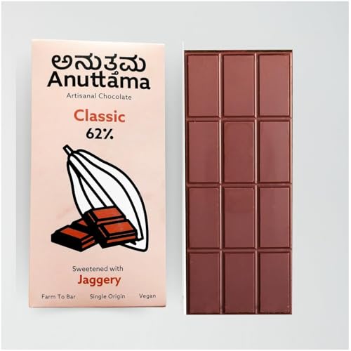 Image of ANUTTAMA Dark Chocolate (50g x 2) | Combo of Classic & Cranberry | 62% Cocoa | Handmade Chocolate Bar | Jaggery Sweetened | Chocolate Gift for Valentine Day | Vegan Chocolate | Natural Dark Chocolate