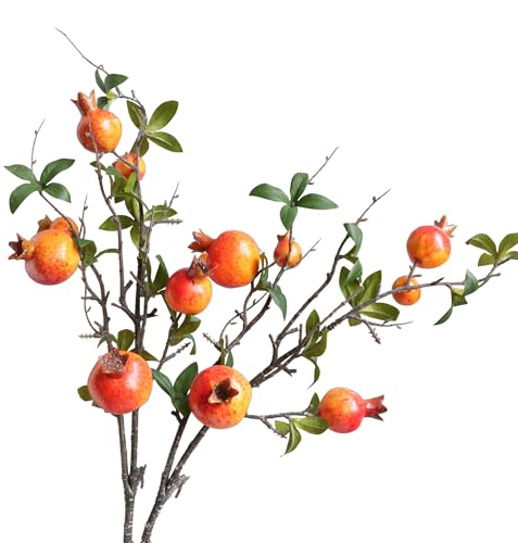 Forlaoers 2pcs Pomegranate Tall Orange Artificial Flowers Faux Holly Berry