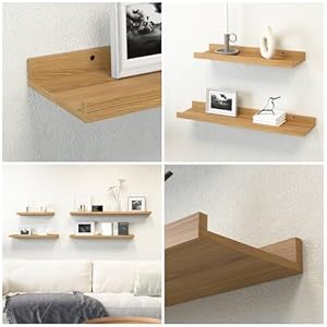 RICHER HOUSE 5 Set Floating Shelves for Wall Decor, Wall Mounted Book Shelf, Nursery Shelves Picture Ledge Shelf with Lip for Wall Storage, Bedroom, Living Room, Bathroom - Oak RICHER HOUSE 5 Set Floating Shelves for Wall Decor Wall Mounted Book Shelf Nursery Shelves Picture Ledge Shelf with Lip for Wall Storage Bedroom Living Room Bathroom Oak