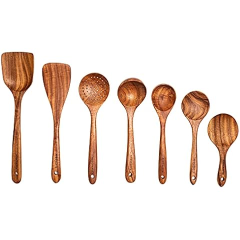 Avocrafts Kitchen Utensil Set for Cooking, Wooden Cooking Spoons and Spatulas, Set of 7 (No Holder) Cover