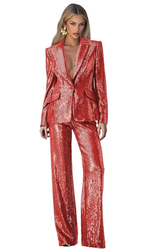 Glitter Red Womens Suit Plus Size Sequin Pant Suits for