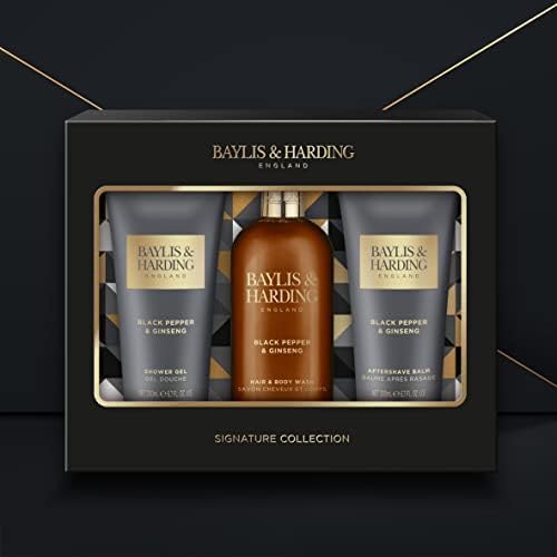 Baylis & Harding Signature Men's Black Pepper & Ginseng Luxury Bathing Trio Gift Set - Vegan Friendly