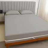 Queen 1 PC Zipper Fitted Sheet, Brushed Premium Quality Microfiber, Soft Shrinkage and Fade Resistant Bottom Sheet fits Upto 16 Inch Deep Pocket, Zipper Mattress Cover, Light Grey