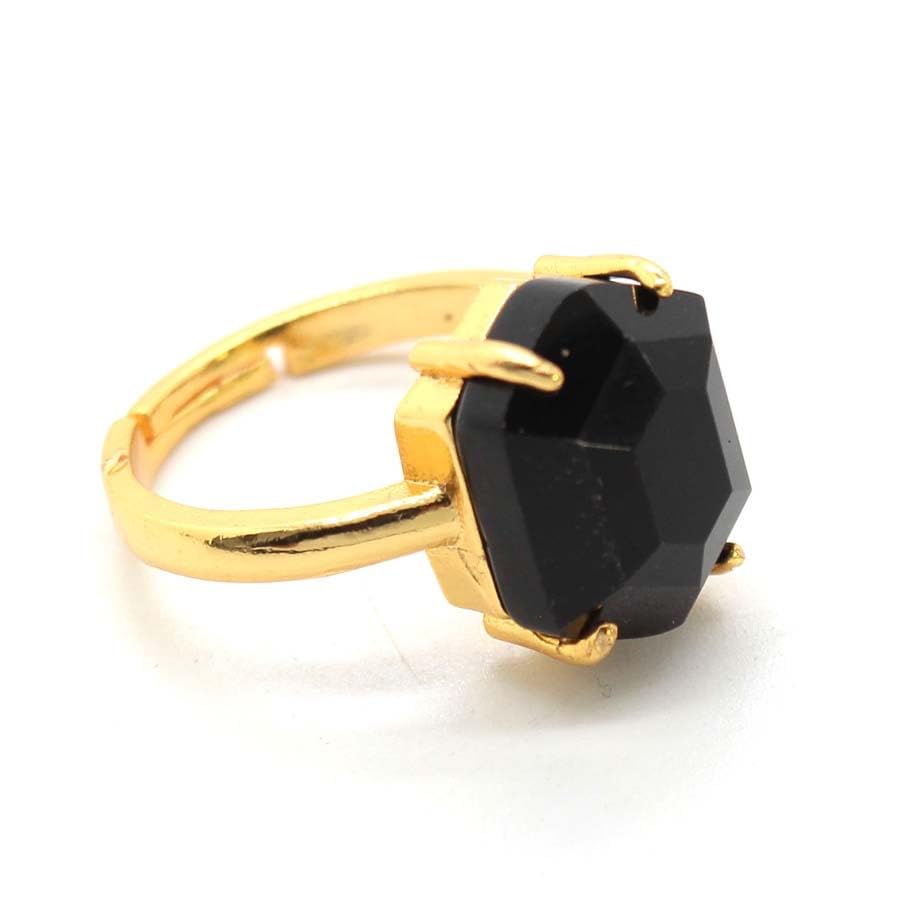 Bague Ajustable à facettes hexagonales en Pierre de Cristal Agate Noire Turquoise Blanche personnalité Classique Bijoux à Main Unisexe Bague d'été...