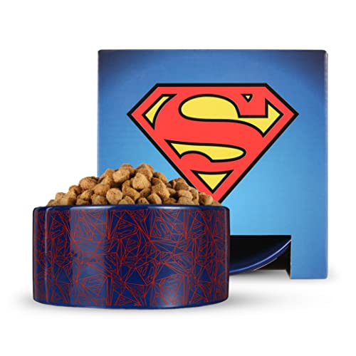 Ropa, Pet Products DC Comics Superman - Cuenco de cerámica para Perros con Logotipo, 3.5 Tazas, Cuenco para Perros de 6 Pulgadas, Cuenco de cerámica Azul para Agua o Comida para...
