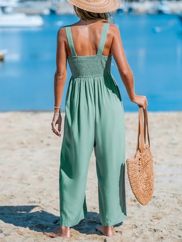 CUPSHE Women's Jumpsuit Sleeveless Jumpsuit Smocked Waist Wide Leg